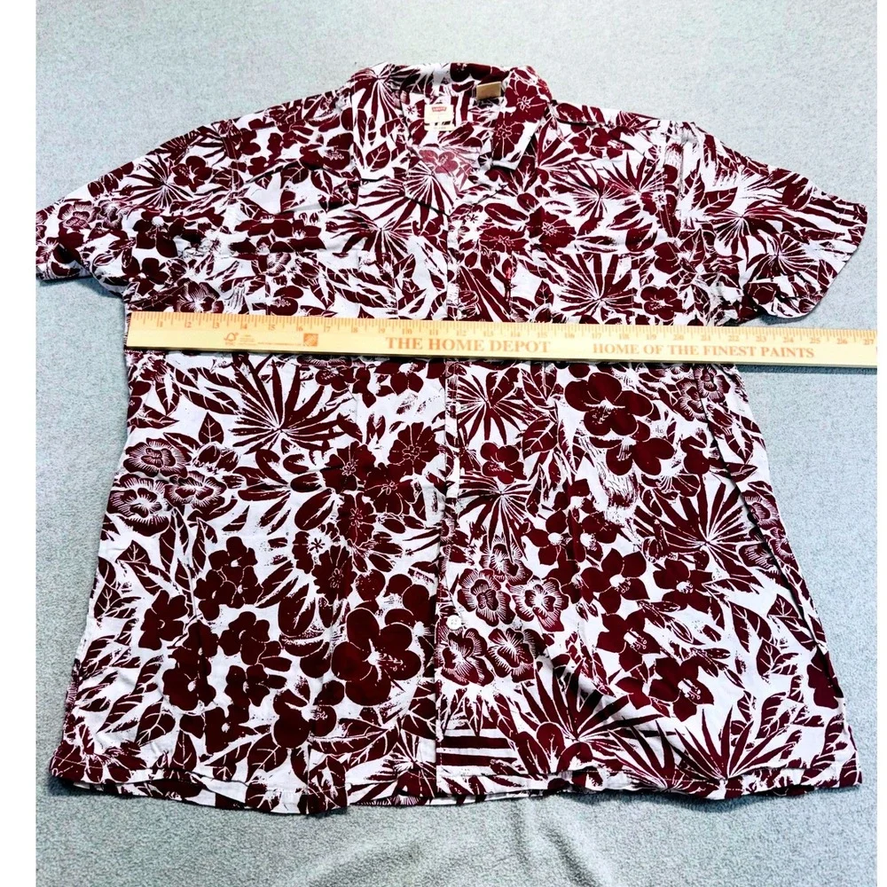 Levi's Relaxed Hawaiian Shirt‎ Mens L Burgundy Floral Tropical Camp Shirt Vacay